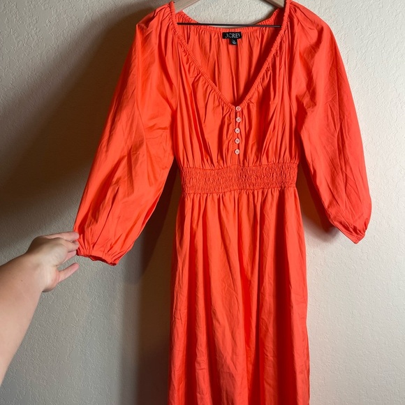 J. Crew V Neck Midi Dress in Cotton Poplin Orange Size XS - Picture 3 of 9